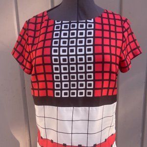 Anne Klein Women's Geometric Mod Short Sleeve Blouse